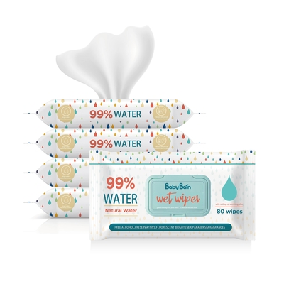 Leichte Eco-Baby-Wasser-WegwerfFeuchtpflegetücher, die Abwischen Taschen 80PCS Soems G/M säubern